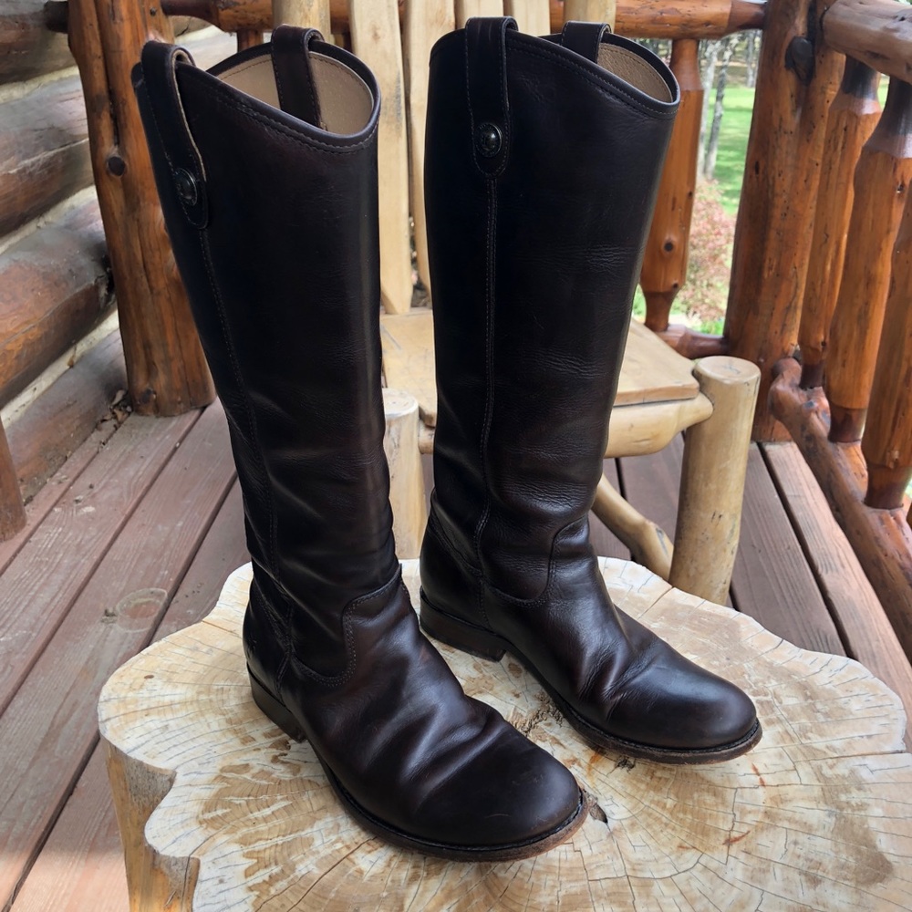 Frye Melissa Button Tall Leather Boots Brown 6.5 B